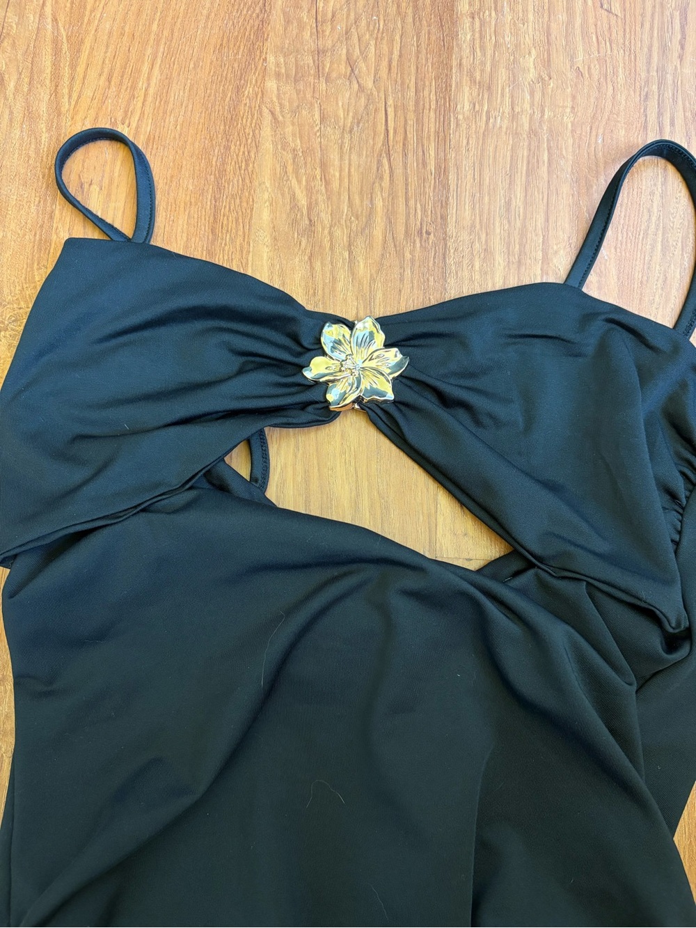twik Black One-Piece with Gold Floral Accent
